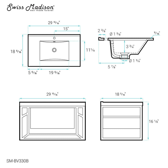 Swiss Madison Claire 30" Wall-hung Vanity in Black - SM-BV330B