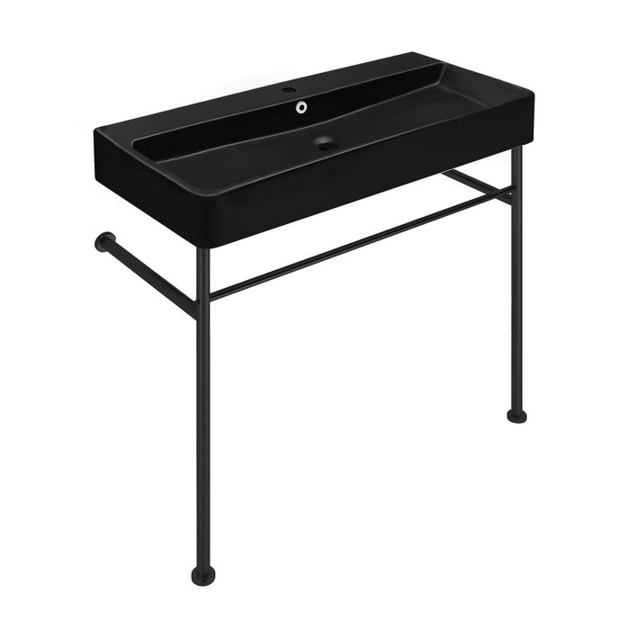 Swiss Madison Carre 36 Ceramic Console Sink Matte Black Basin Black Legs - SM-CS783