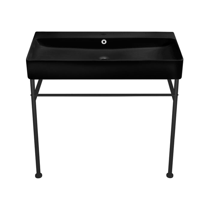 Swiss Madison Carre 36 Ceramic Console Sink Matte Black Basin Black Legs - SM-CS783