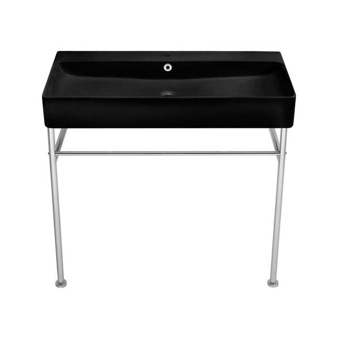 Swiss Madison Carre 36 Ceramic Console Sink Matte Black Basin Chrome Legs - SM-CS763