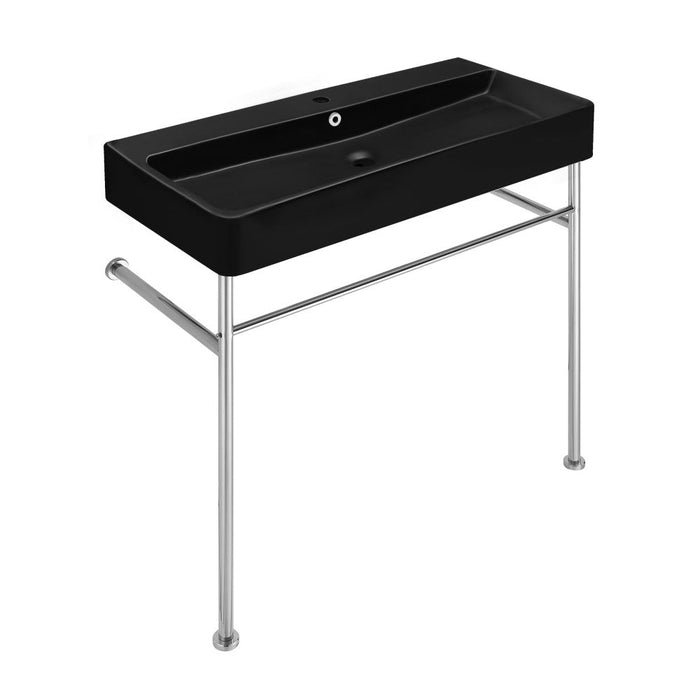 Swiss Madison Carre 36 Ceramic Console Sink Matte Black Basin Chrome Legs - SM-CS763