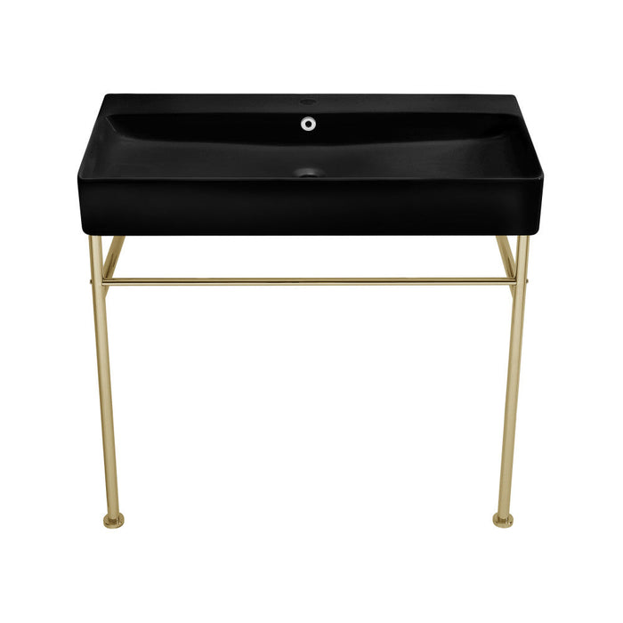 Swiss Madison Carre 36 Ceramic Console Sink Matte Black Basin Gold Legs - SM-CS753