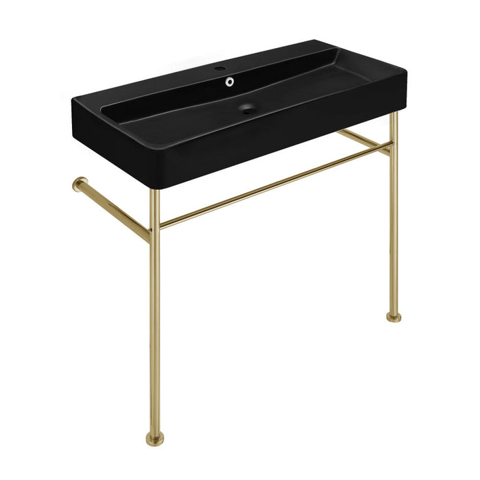 Swiss Madison Carre 36 Ceramic Console Sink Matte Black Basin Gold Legs - SM-CS753