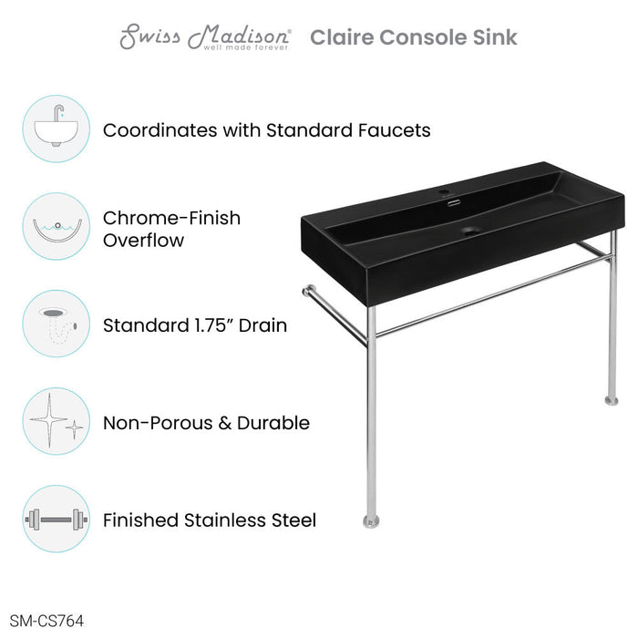 Swiss Madison Claire 40 Ceramic Console Sink Matte Black Basin Chrome Legs - SM-CS764