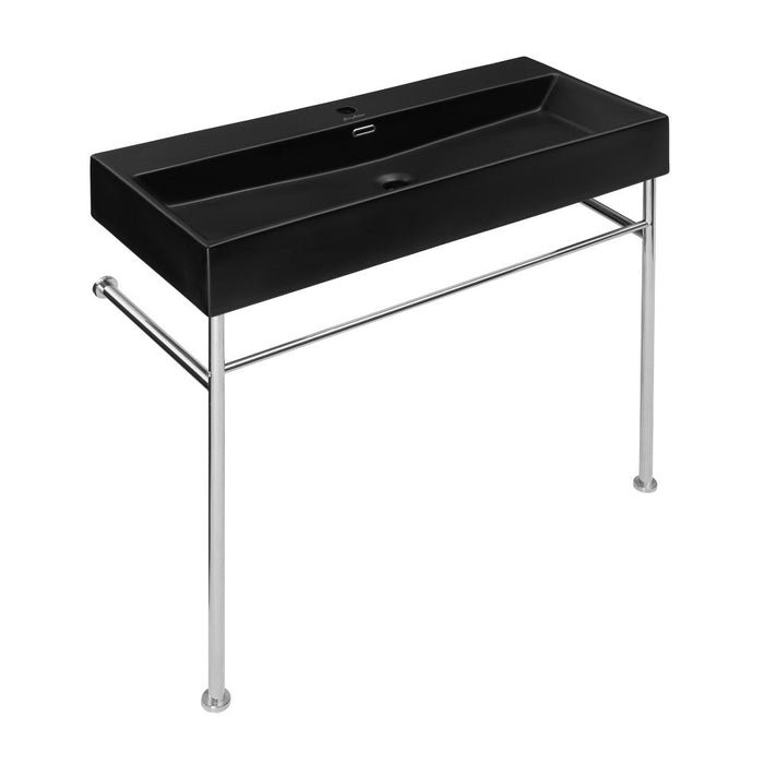 Swiss Madison Claire 40 Ceramic Console Sink Matte Black Basin Chrome Legs - SM-CS764