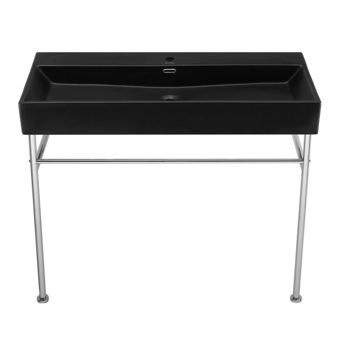 Swiss Madison Claire 40 Ceramic Console Sink Matte Black Basin Chrome Legs - SM-CS764