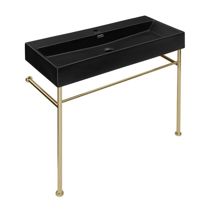 Swiss Madison Claire 40 Ceramic Console Sink Matte Black Basin Gold Legs - SM-CS754