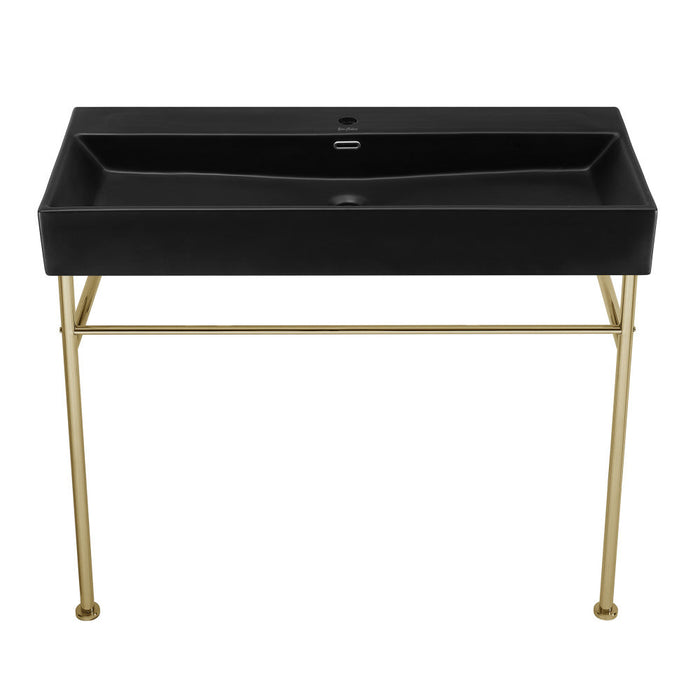 Swiss Madison Claire 40 Ceramic Console Sink Matte Black Basin Gold Legs - SM-CS754