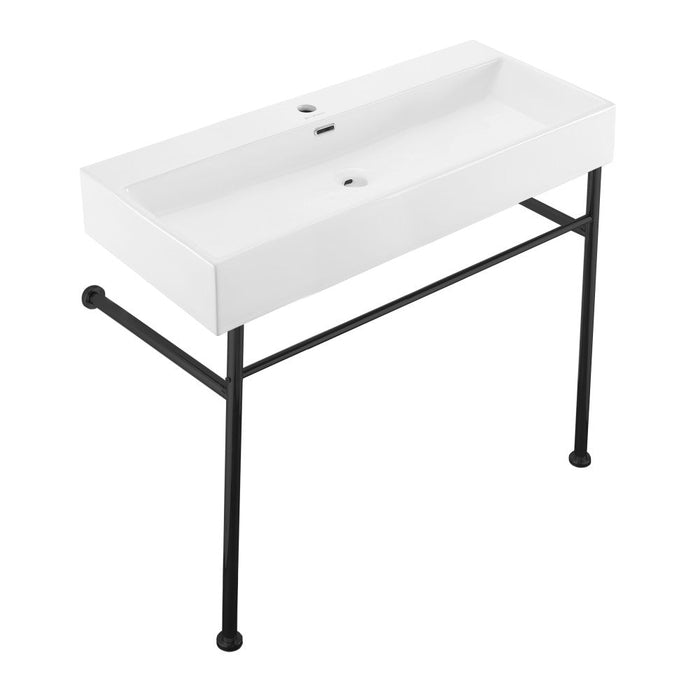 Swiss Madison Claire 40 Ceramic Console Sink White Basin Black Legs - SM-CS734