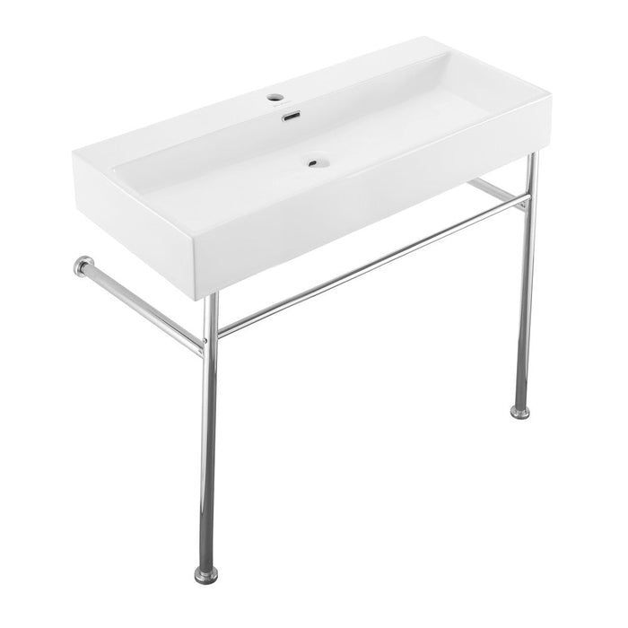 Swiss Madison Claire 40 Ceramic Console Sink White Basin Chrome Legs - SM-CS714