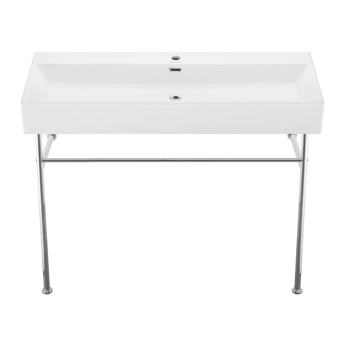 Swiss Madison Claire 40 Ceramic Console Sink White Basin Chrome Legs - SM-CS714