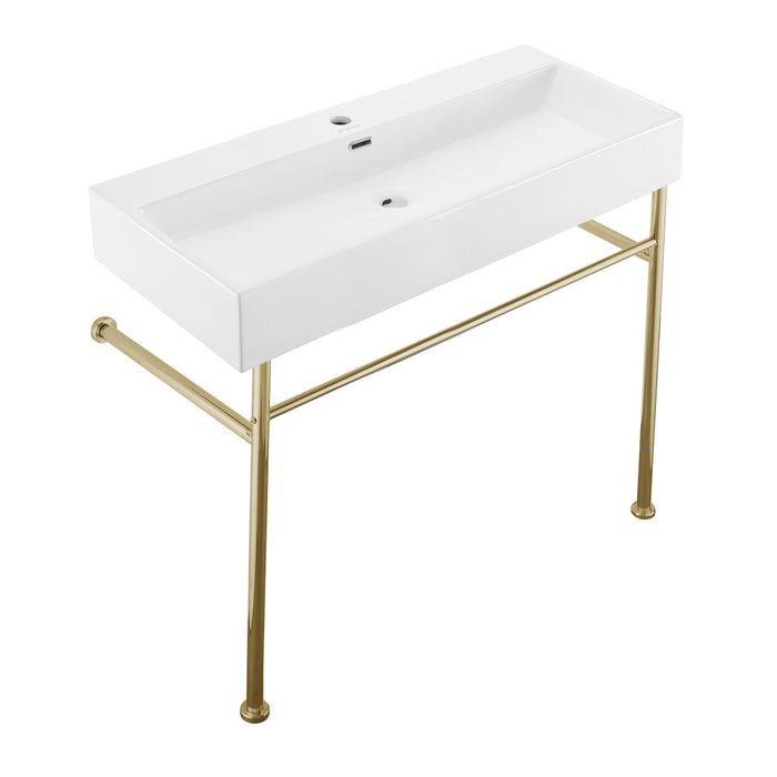 Swiss Madison Claire 40 Ceramic Console Sink White Basin Gold Legs - SM-CS724