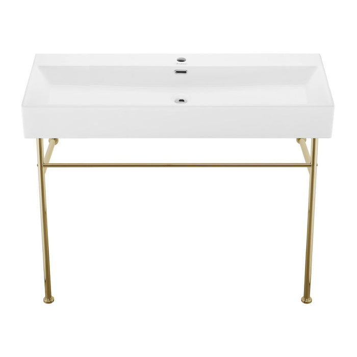 Swiss Madison Claire 40 Ceramic Console Sink White Basin Gold Legs - SM-CS724