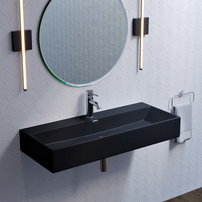 Swiss Madison Claire 40" Rectangle Wall-Mount Bathroom Sink in Matte Black - SM-WS335MB