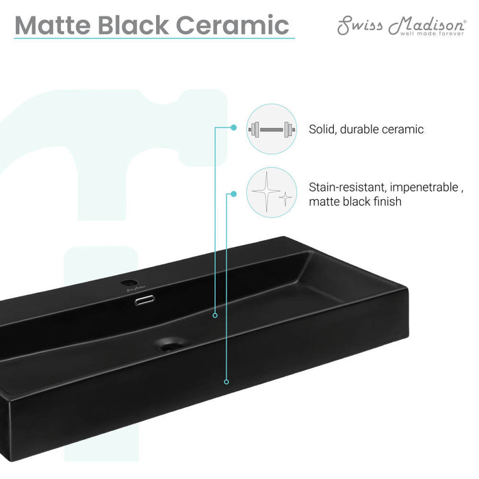 Swiss Madison Claire 40" Rectangle Wall-Mount Bathroom Sink in Matte Black - SM-WS335MB