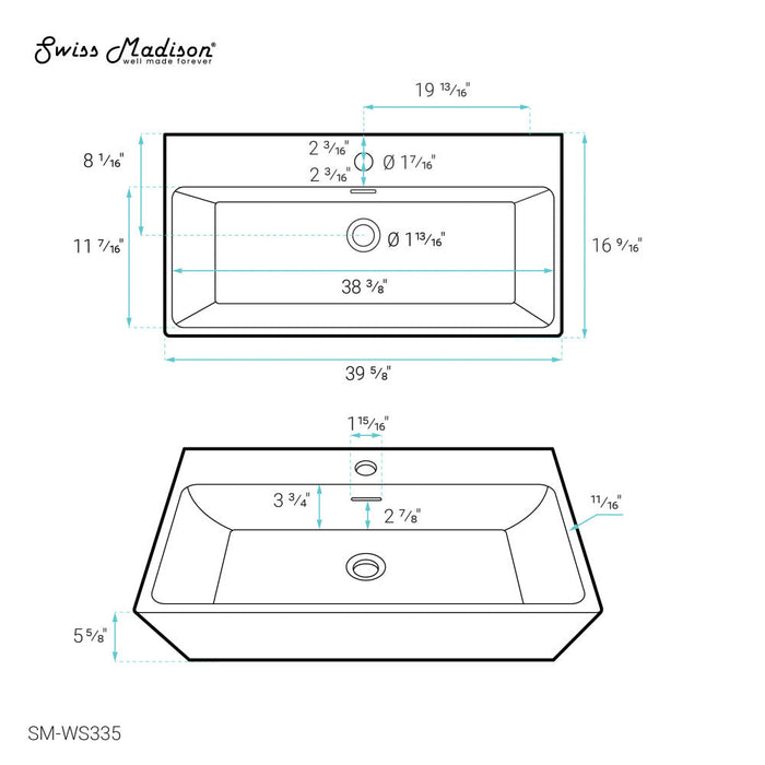 Swiss Madison Claire 40" Rectangle Wall-Mount Bathroom Sink - SM-WS335