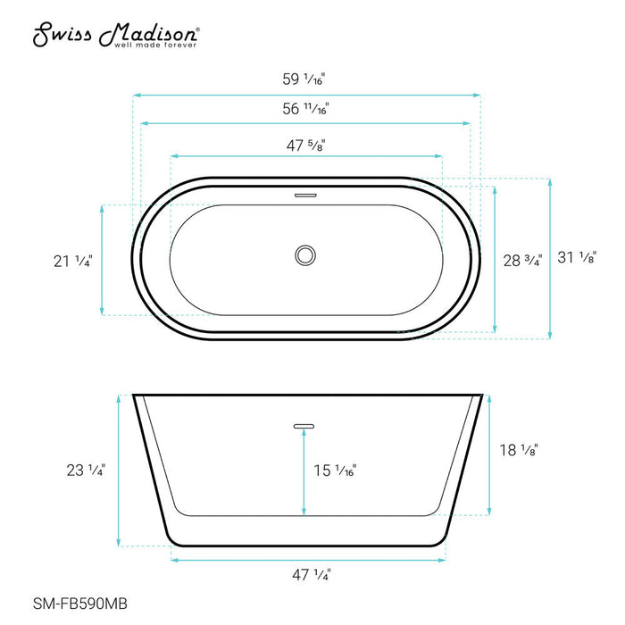 Swiss Madison Claire 60" Freestanding Bathtub in Matte Black - SM-FB590MB