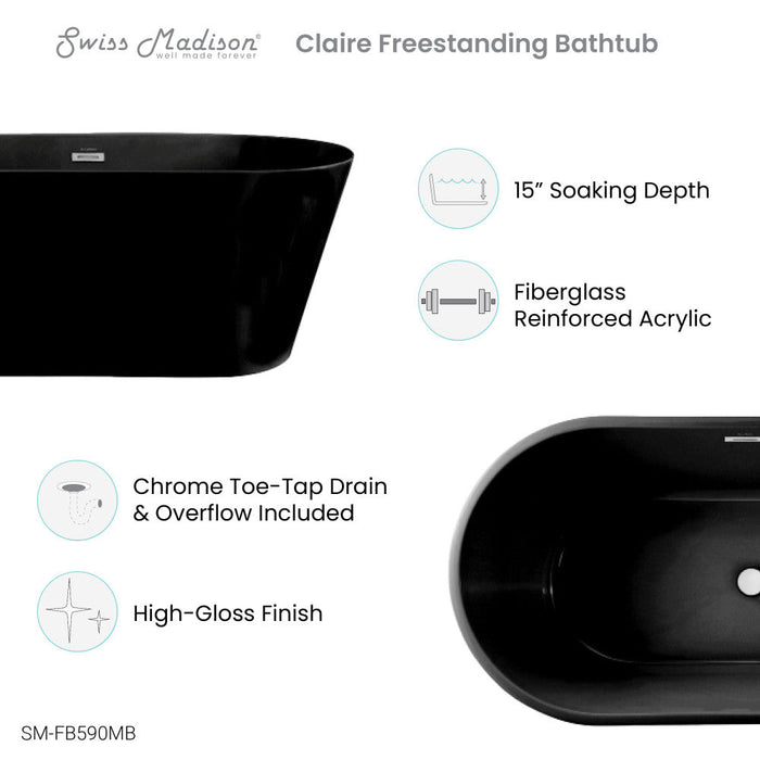 Swiss Madison Claire 60" Freestanding Bathtub in Matte Black - SM-FB590MB