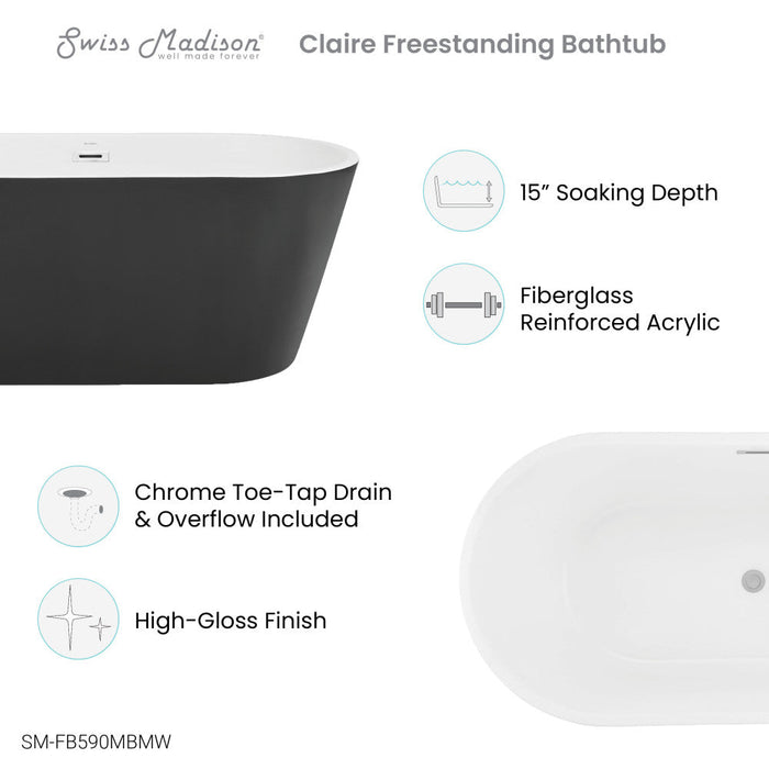 Swiss Madison Claire 60" Freestanding Bathtub Matte Black and Matte White - SM-FB590MBMW