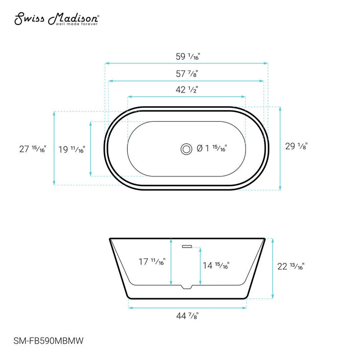 Swiss Madison Claire 60" Freestanding Bathtub Matte Black and Matte White - SM-FB590MBMW