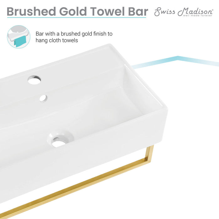 Swiss Madison Claire 22" Wall-Mount Bathroom Sink with Brushed Gold Towel Bar - SM-WS344BGT