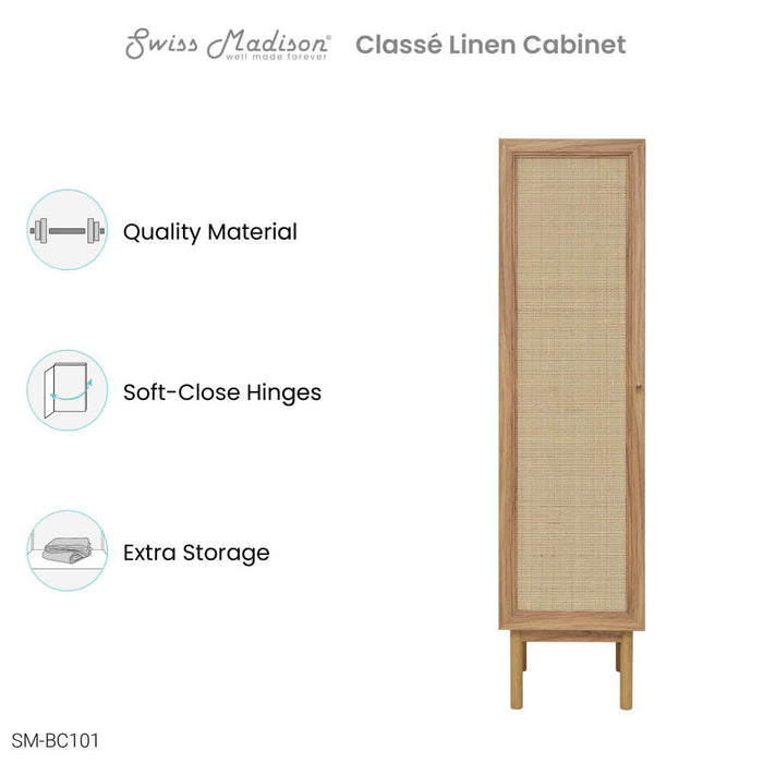 Swiss Madison Classe 15" W x 60" H x 15" D Linen Cabinet in Oak - SM-BC101