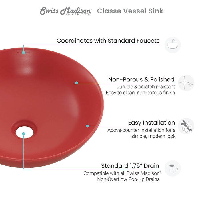 Swiss Madison Classe 16 Ceramic Sink in Matte Red - SM-VS245