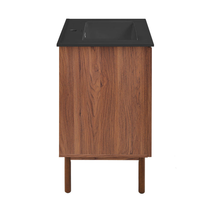 Swiss Madison Classe 18 in. Brown Oak Bathroom Vanity With Black Ceramic Sink Top - SM-BV661WNMB