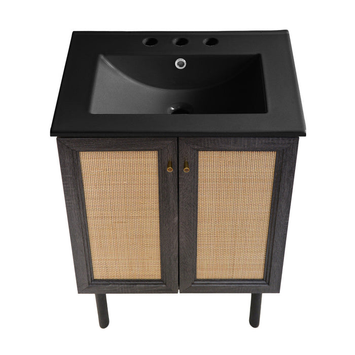 Swiss Madison Classe 24 in. Black Oak Bathroom Vanity With Black, 3-Hole Ceramic Sink Top - SM-BV662B-3MB