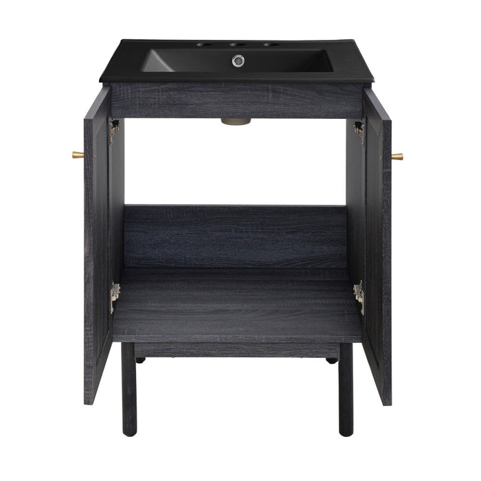 Swiss Madison Classe 24 in. Black Oak Bathroom Vanity With Black, 3-Hole Ceramic Sink Top - SM-BV662B-3MB