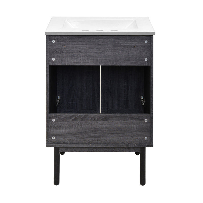 Swiss Madison Classe 24 in. Black Oak Bathroom Vanity With White, 3-Hole Ceramic Sink Top - SM-BV662B-3