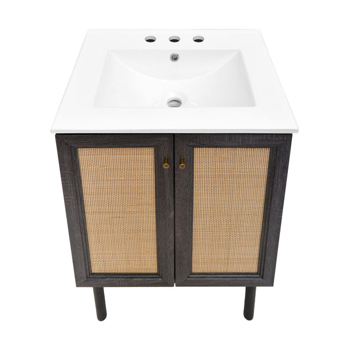 Swiss Madison Classe 24 in. Black Oak Bathroom Vanity With White, 3-Hole Ceramic Sink Top - SM-BV662B-3