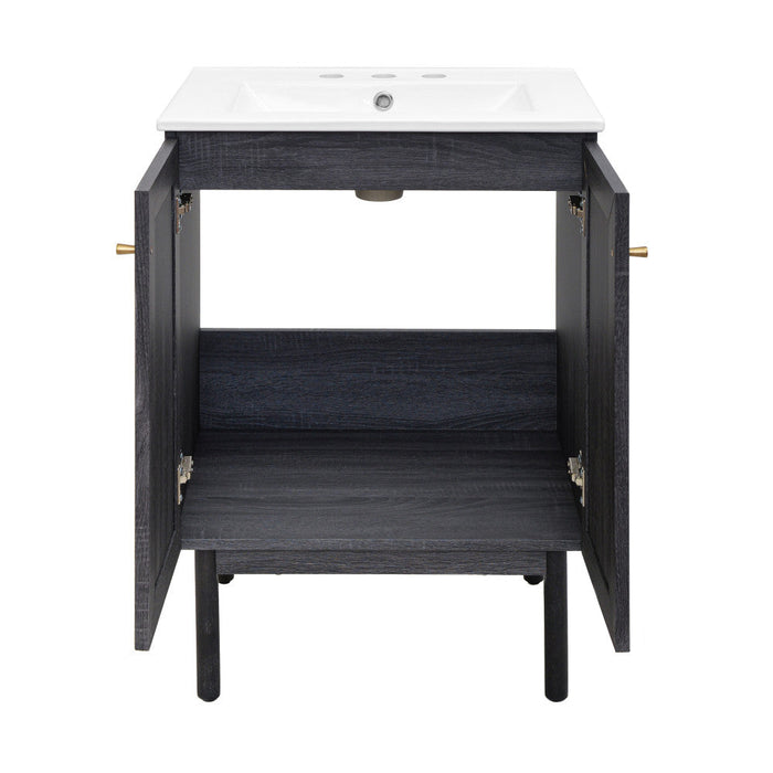 Swiss Madison Classe 24 in. Black Oak Bathroom Vanity With White, 3-Hole Ceramic Sink Top - SM-BV662B-3