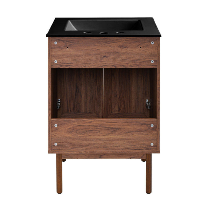 Swiss Madison Classe 24 in. Brown Oak Bathroom Vanity With Black, 3-Hole Ceramic Sink Top - SM-BV662WN-3MB