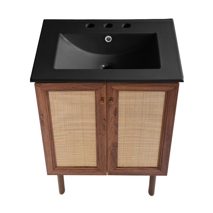 Swiss Madison Classe 24 in. Brown Oak Bathroom Vanity With Black, 3-Hole Ceramic Sink Top - SM-BV662WN-3MB