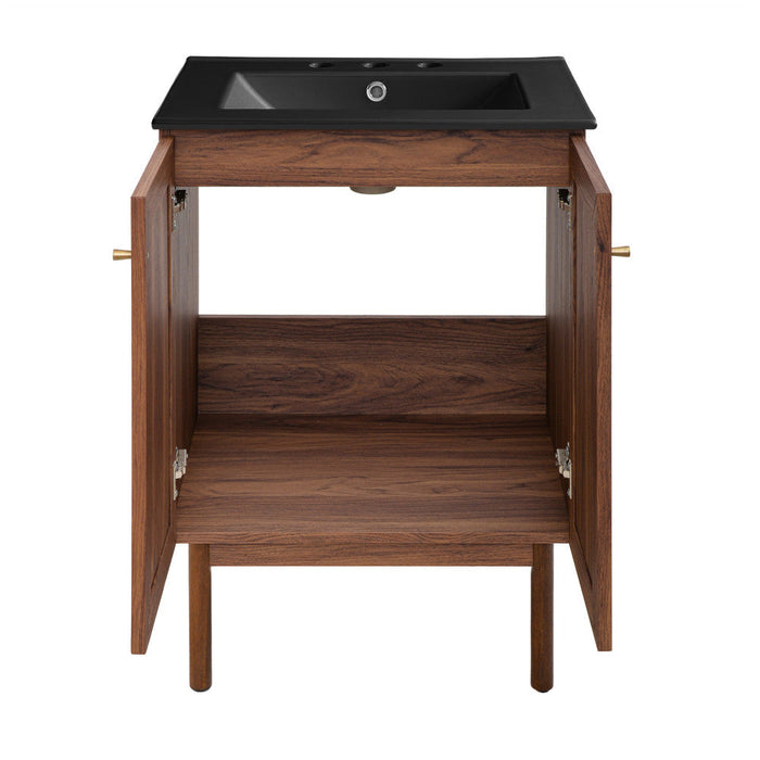 Swiss Madison Classe 24 in. Brown Oak Bathroom Vanity With Black, 3-Hole Ceramic Sink Top - SM-BV662WN-3MB