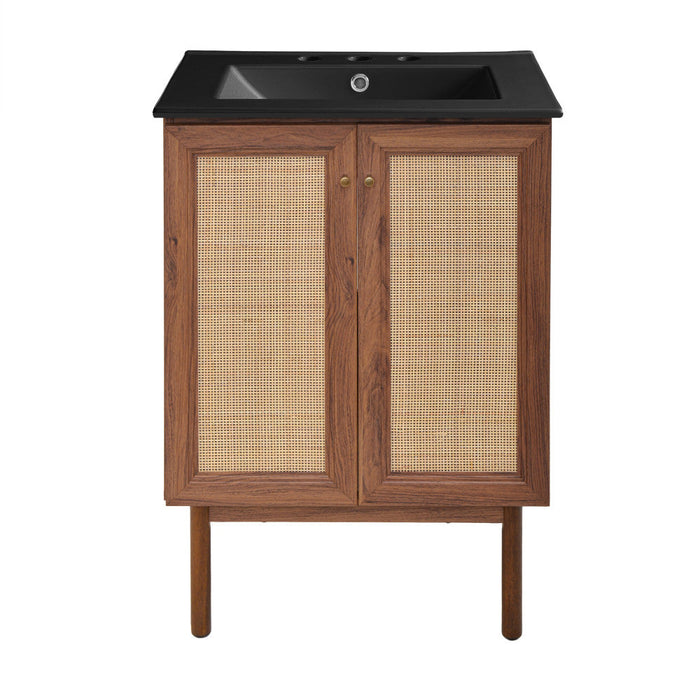 Swiss Madison Classe 24 in. Brown Oak Bathroom Vanity With Black, 3-Hole Ceramic Sink Top - SM-BV662WN-3MB