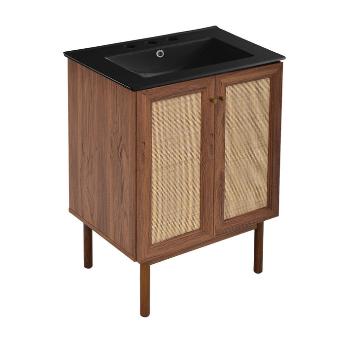 Swiss Madison Classe 24 in. Brown Oak Bathroom Vanity With Black, 3-Hole Ceramic Sink Top - SM-BV662WN-3MB