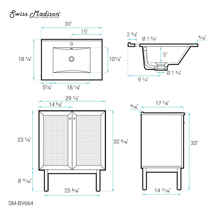 Swiss Madison Classe 30" Bathroom Vanity in Oak - SM-BV664