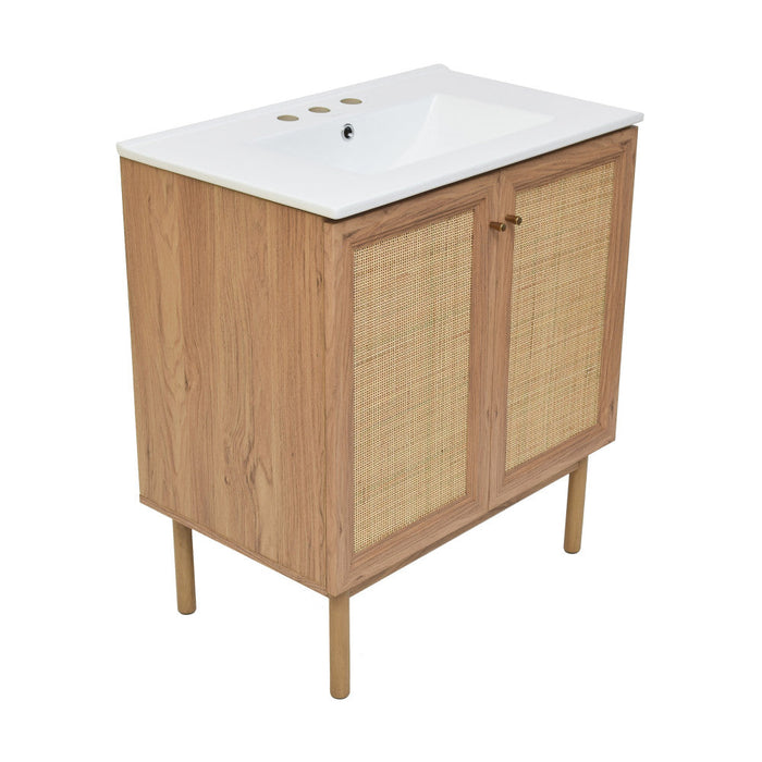 Swiss Madison Classe 30 in. Brown Oak Bathroom Vanity With White, 3-Hole Ceramic Sink Top - SM-BV664-3