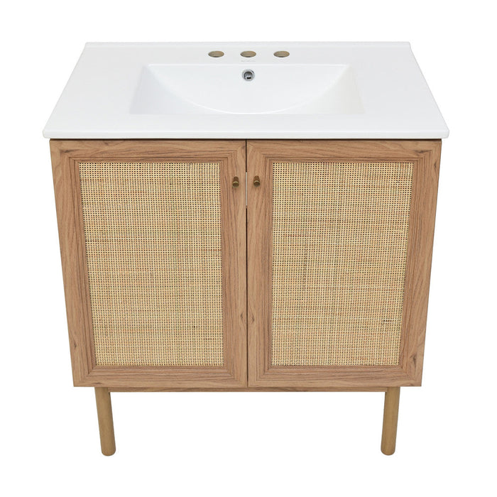 Swiss Madison Classe 30 in. Brown Oak Bathroom Vanity With White, 3-Hole Ceramic Sink Top - SM-BV664-3