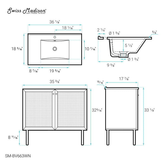 Swiss Madison Classe 36" Bathroom Vanity in Dark Walnut - SM-BV663WN