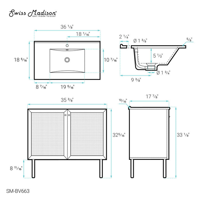 Swiss Madison Classe 36" Bathroom Vanity in Oak - SM-BV663