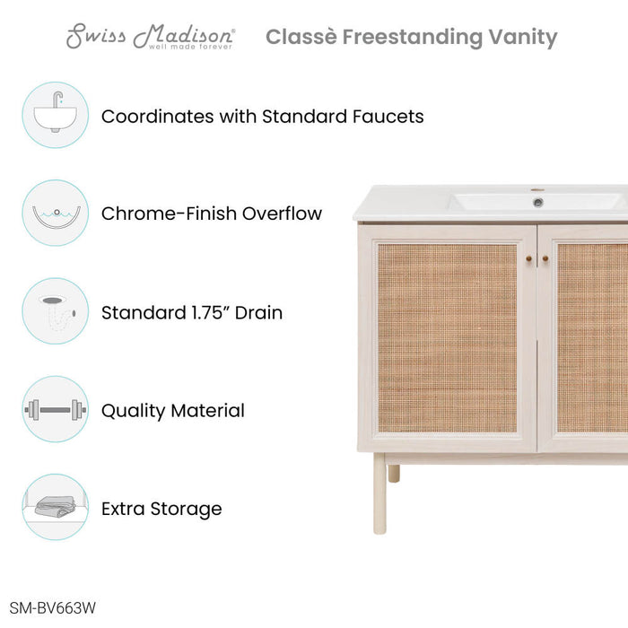 Swiss Madison Classe 36" Bathroom Vanity in White Oak - SM-BV663W