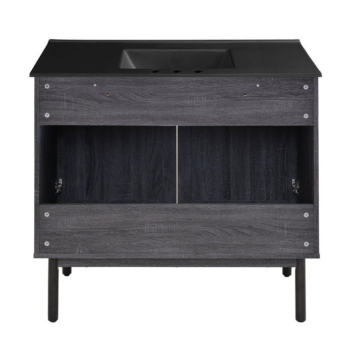 Swiss Madison Classe 36 in. Black Oak Bathroom Vanity With Black, 3-Hole Ceramic Sink Top - SM-BV663B-3MB