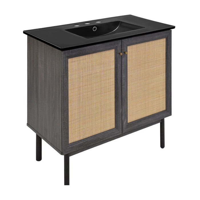 Swiss Madison Classe 36 in. Black Oak Bathroom Vanity With Black, 3-Hole Ceramic Sink Top - SM-BV663B-3MB