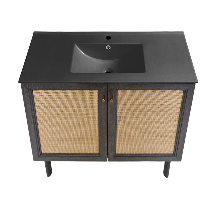 Swiss Madison Classe 36 in. Black Oak Bathroom Vanity With Black Ceramic Sink Top - SM-BV663BMB