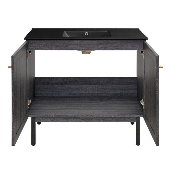 Swiss Madison Classe 36 in. Black Oak Bathroom Vanity With Black Ceramic Sink Top - SM-BV663BMB