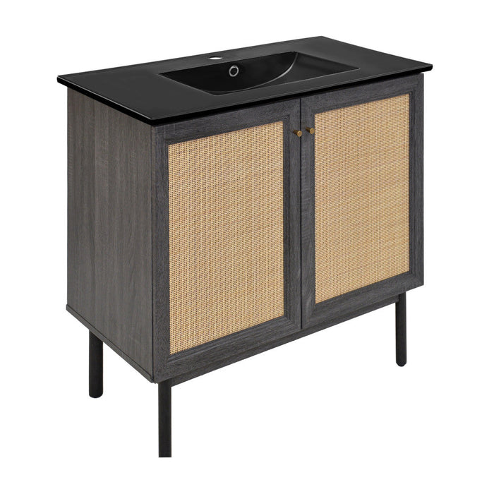 Swiss Madison Classe 36 in. Black Oak Bathroom Vanity With Black Ceramic Sink Top - SM-BV663BMB