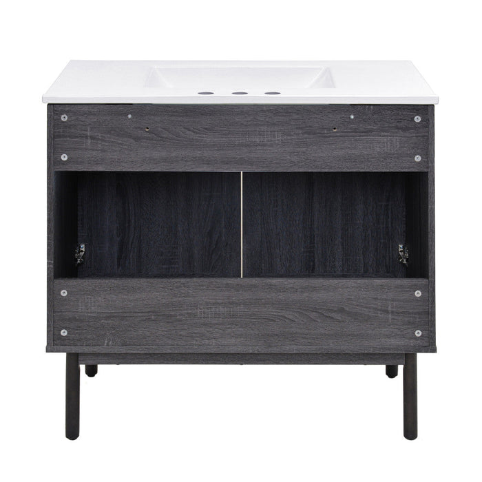 Swiss Madison Classe 36 in. Black Oak Bathroom Vanity With White, 3-Hole Ceramic Sink Top - SM-BV663B-3